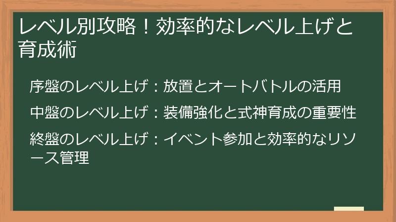 レベル別攻略！効率的なレベル上げと育成術