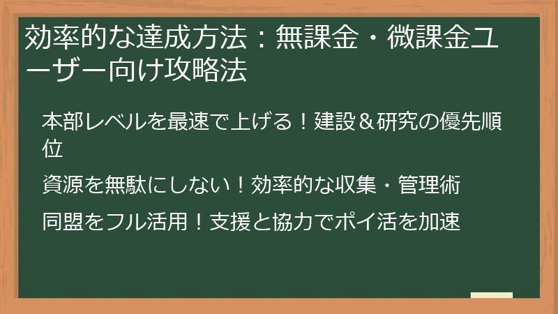 効率的な達成方法：無課金・微課金ユーザー向け攻略法