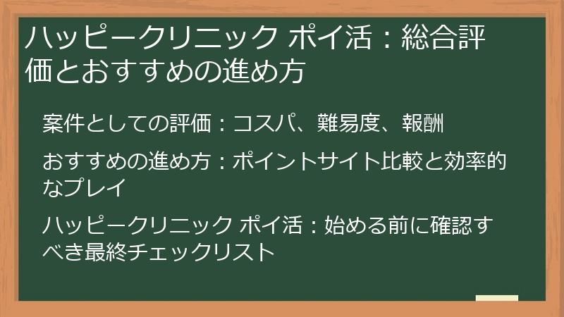 ハッピークリニック ポイ活：総合評価とおすすめの進め方