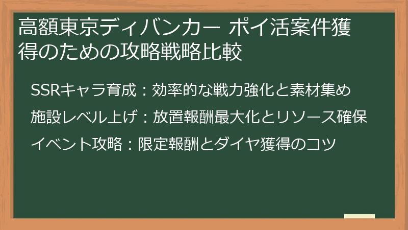高額東京ディバンカー ポイ活案件獲得のための攻略戦略比較