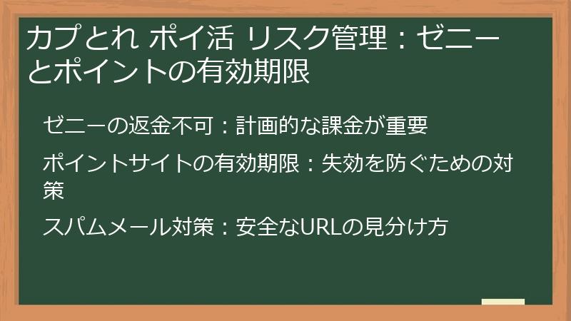カプとれ ポイ活 リスク管理:ゼニーとポイントの有効期限