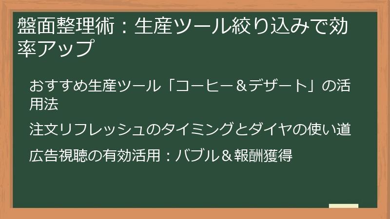 盤面整理術：生産ツール絞り込みで効率アップ