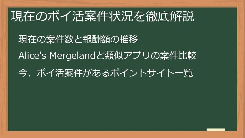 現在のポイ活案件状況を徹底解説