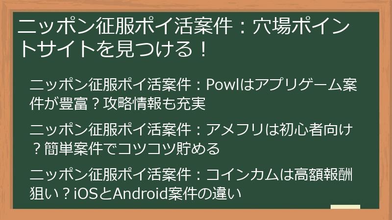 ニッポン征服ポイ活案件：穴場ポイントサイトを見つける！