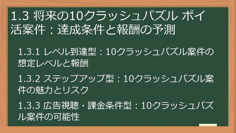 1.3 将来の10クラッシュパズル ポイ活案件：達成条件と報酬の予測
