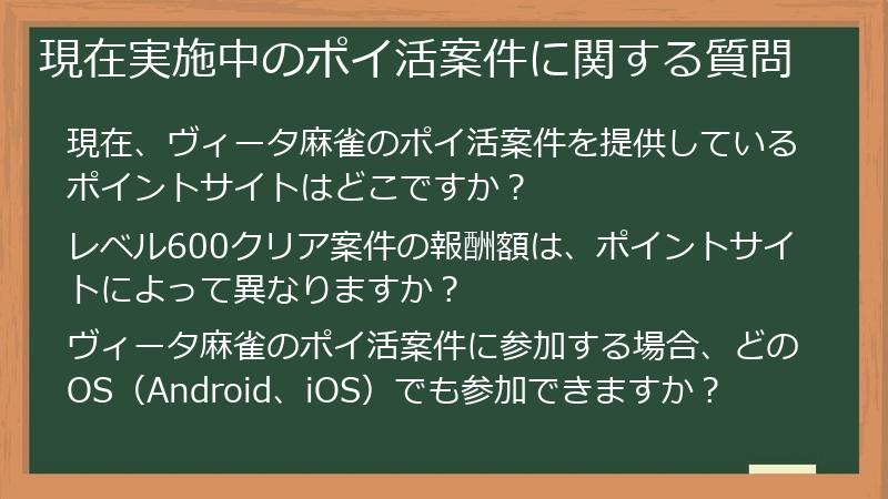 現在実施中のポイ活案件に関する質問