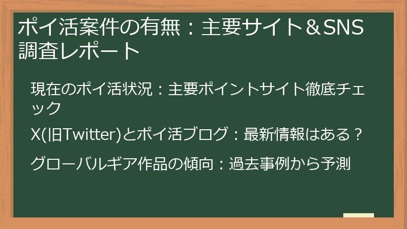 ポイ活案件の有無：主要サイト＆SNS調査レポート