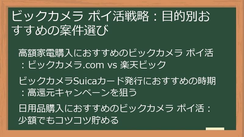 ビックカメラ ポイ活戦略：目的別おすすめの案件選び