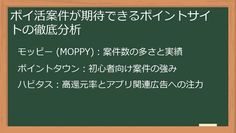 ポイ活案件が期待できるポイントサイトの徹底分析