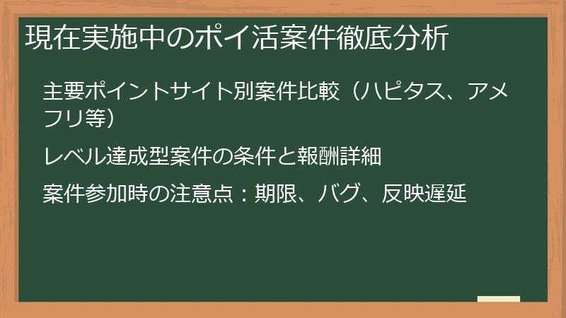 現在実施中のポイ活案件徹底分析