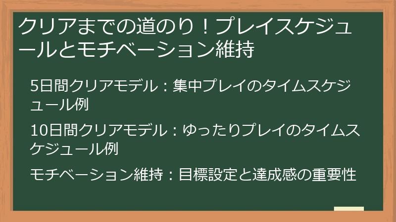 クリアまでの道のり！プレイスケジュールとモチベーション維持