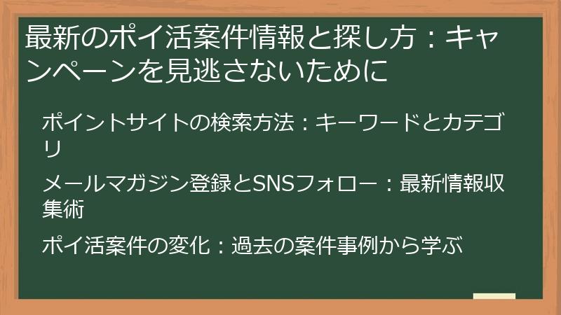最新のポイ活案件情報と探し方:キャンペーンを見逃さないために
