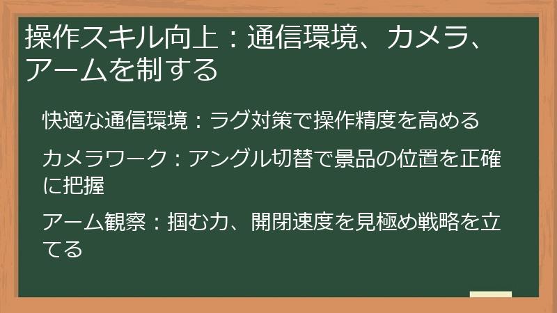 操作スキル向上：通信環境、カメラ、アームを制する
