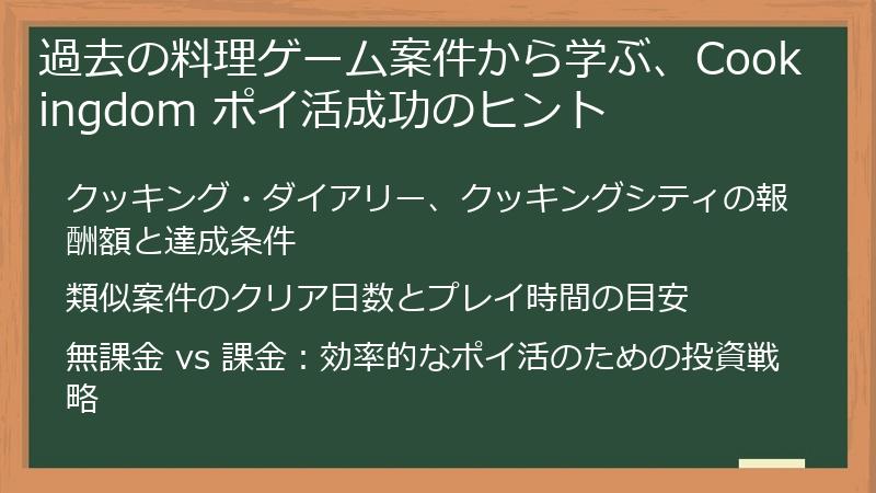 過去の料理ゲーム案件から学ぶ、Cookingdom ポイ活成功のヒント