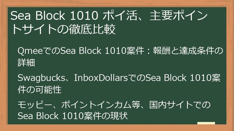 Sea Block 1010 ポイ活、主要ポイントサイトの徹底比較