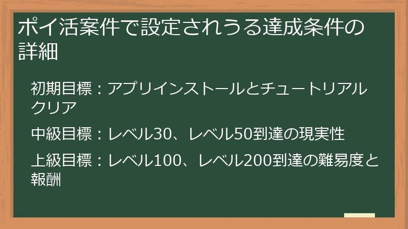 ポイ活案件で設定されうる達成条件の詳細