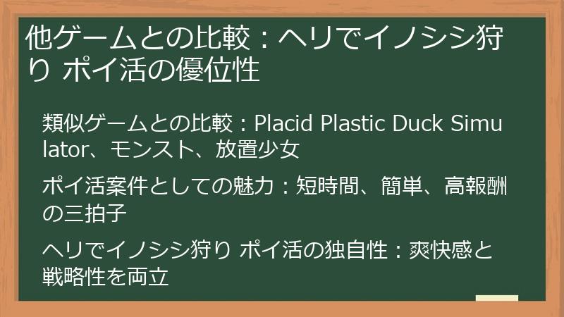他ゲームとの比較:ヘリでイノシシ狩り ポイ活の優位性