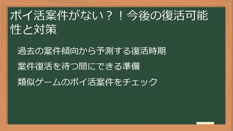 ポイ活案件がない？！今後の復活可能性と対策