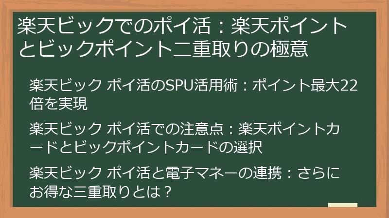 楽天ビックでのポイ活：楽天ポイントとビックポイント二重取りの極意