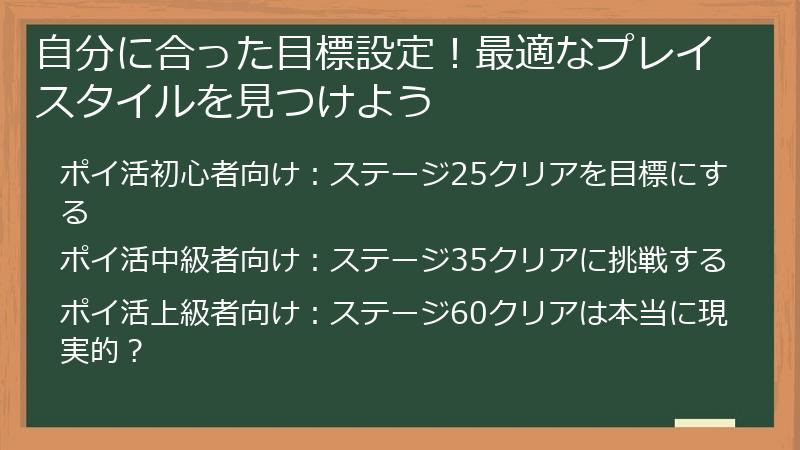 自分に合った目標設定！最適なプレイスタイルを見つけよう
