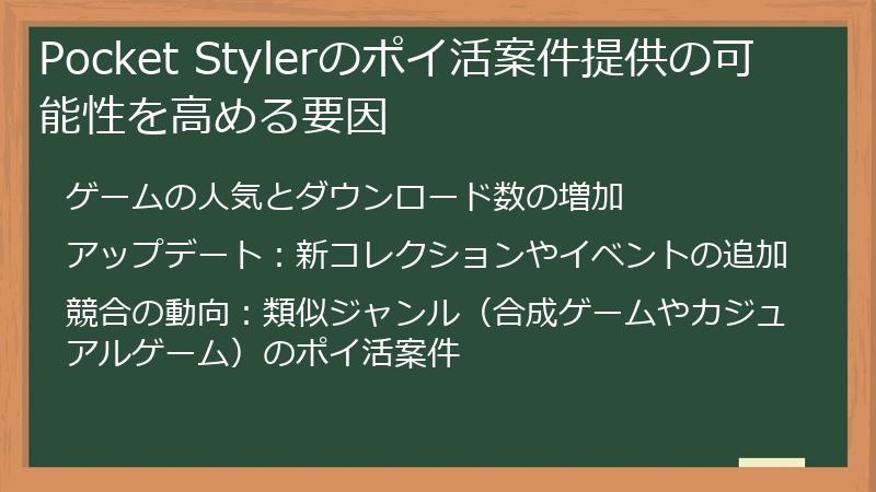Pocket Stylerのポイ活案件提供の可能性を高める要因