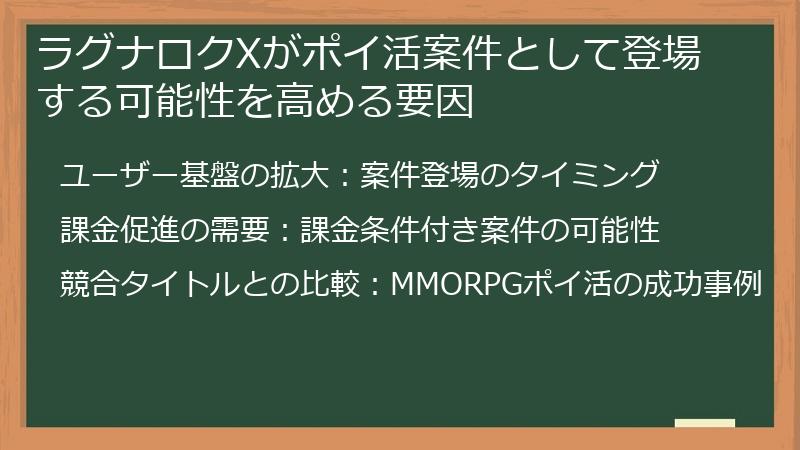 ラグナロクXがポイ活案件として登場する可能性を高める要因