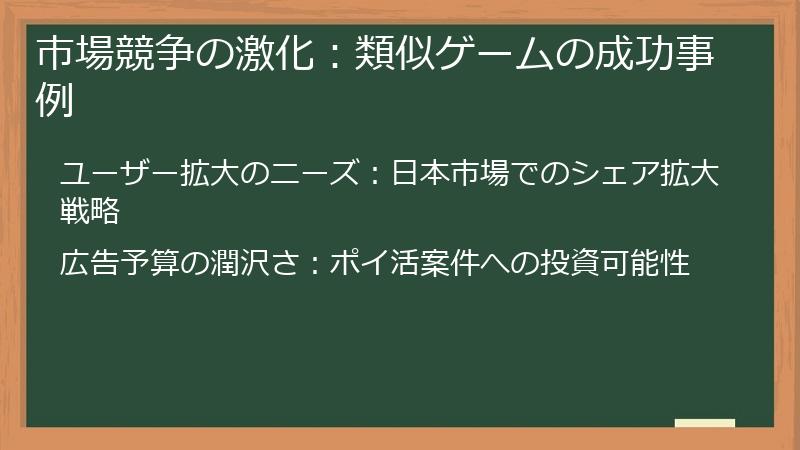 市場競争の激化：類似ゲームの成功事例