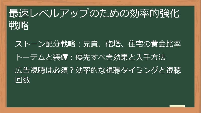 最速レベルアップのための効率的強化戦略
