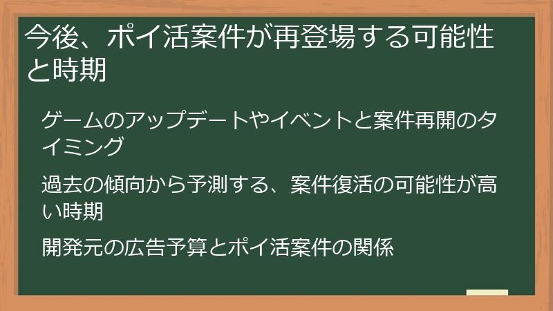 今後、ポイ活案件が再登場する可能性と時期