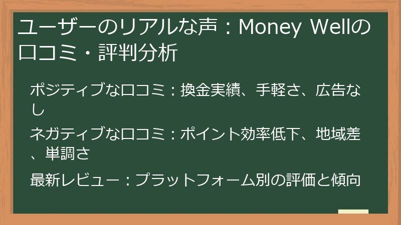 ユーザーのリアルな声:Money Wellの口コミ・評判分析