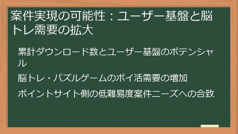 案件実現の可能性:ユーザー基盤と脳トレ需要の拡大