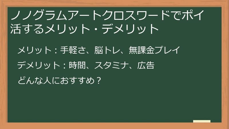 ノノグラムアートクロスワードでポイ活するメリット・デメリット