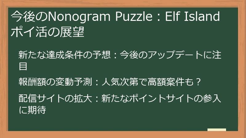 今後のNonogram Puzzle:Elf Island ポイ活の展望
