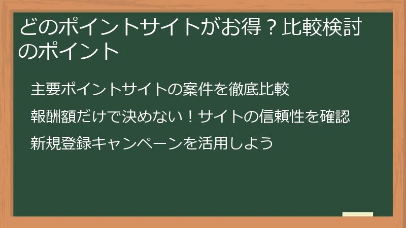 どのポイントサイトがお得？比較検討のポイント