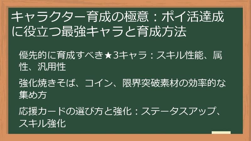 キャラクター育成の極意：ポイ活達成に役立つ最強キャラと育成方法
