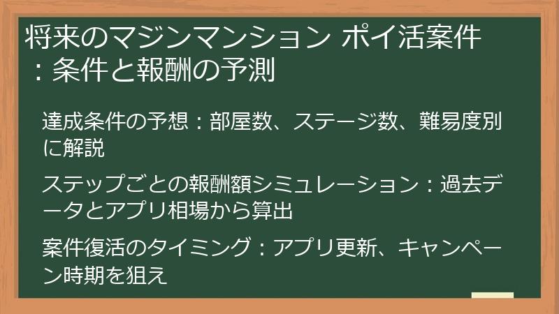 将来のマジンマンション ポイ活案件：条件と報酬の予測