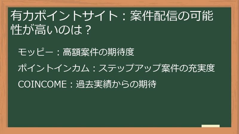 有力ポイントサイト：案件配信の可能性が高いのは？