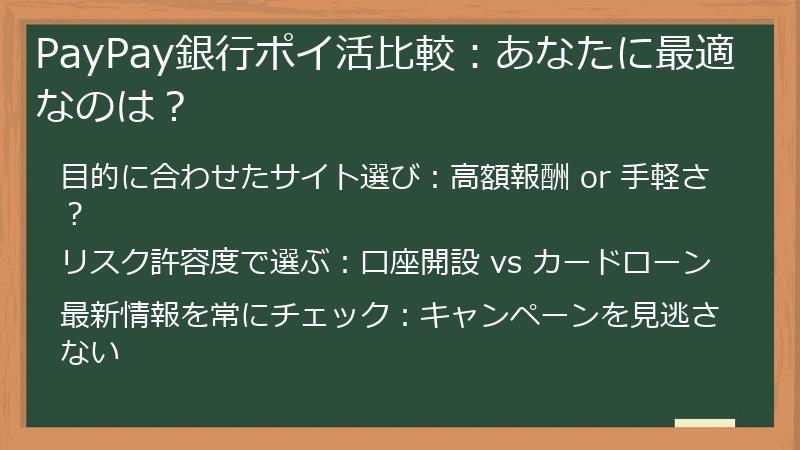 PayPay銀行ポイ活比較:あなたに最適なのは?