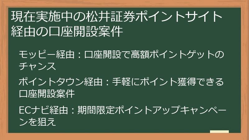 現在実施中の松井証券ポイントサイト経由の口座開設案件