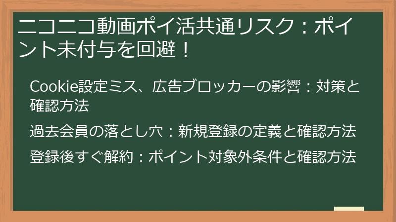 ニコニコ動画ポイ活共通リスク：ポイント未付与を回避！
