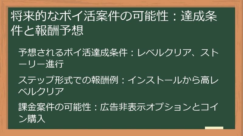 将来的なポイ活案件の可能性：達成条件と報酬予想