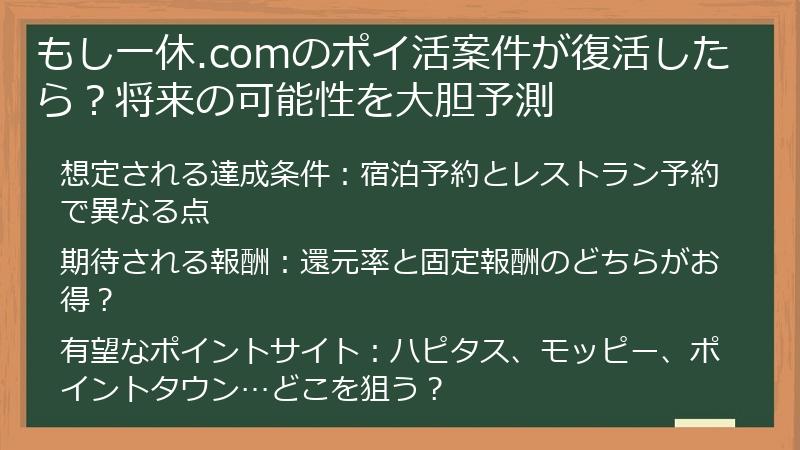 もし一休.comのポイ活案件が復活したら？将来の可能性を大胆予測
