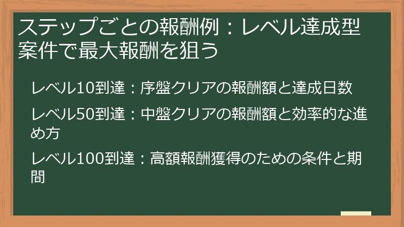 ステップごとの報酬例：レベル達成型案件で最大報酬を狙う