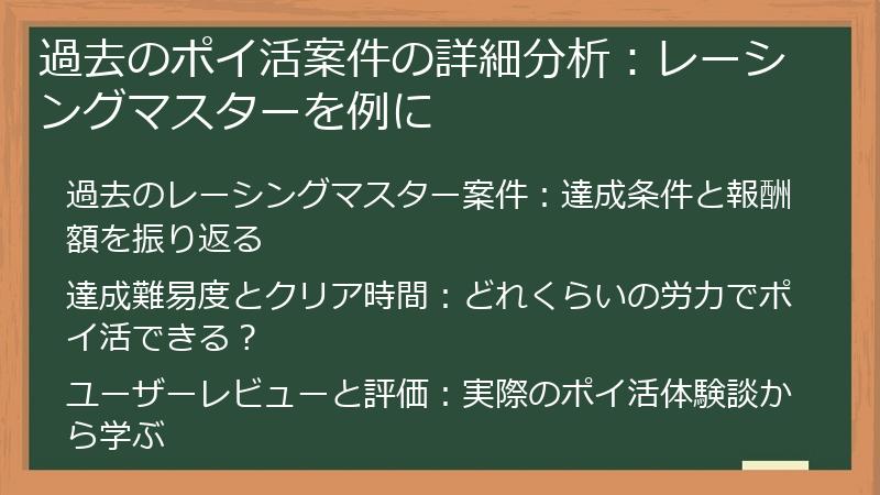 過去のポイ活案件の詳細分析：レーシングマスターを例に