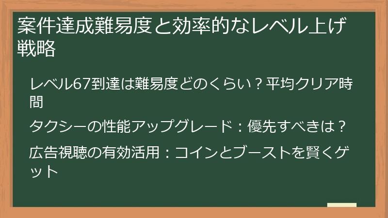案件達成難易度と効率的なレベル上げ戦略
