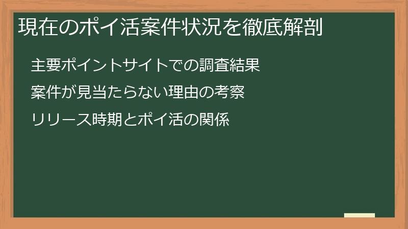 現在のポイ活案件状況を徹底解剖
