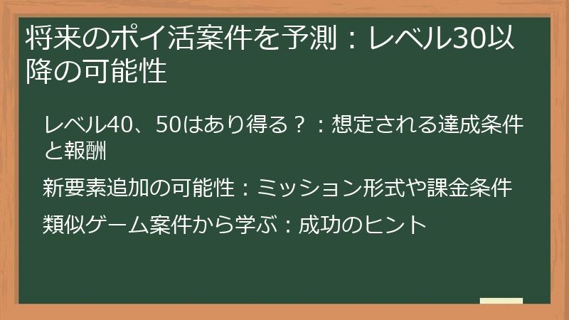 将来のポイ活案件を予測：レベル30以降の可能性