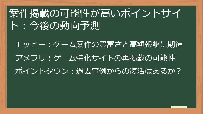 案件掲載の可能性が高いポイントサイト：今後の動向予測