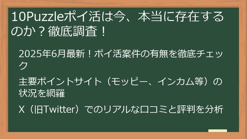 10Puzzleポイ活は今、本当に存在するのか？徹底調査！