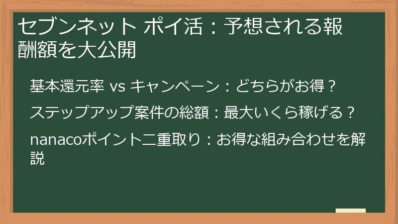 セブンネット ポイ活：予想される報酬額を大公開